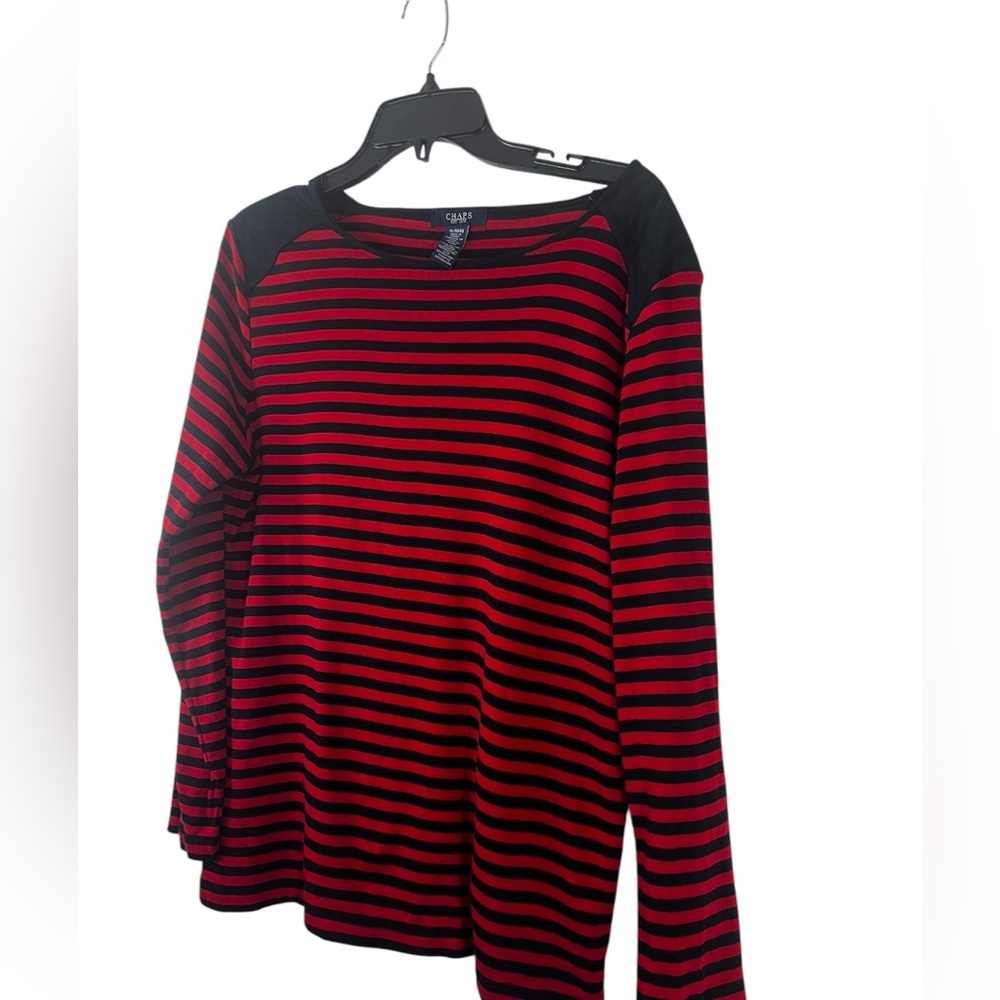 Women’s Chaps Red and Black Striped Shirt/Top Size XL